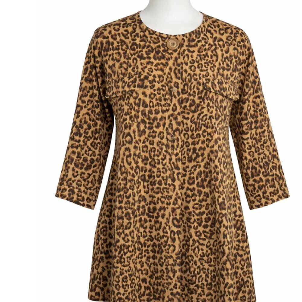 CAbi Signature Estate long Jacket coat Size Small cheetah animal Print